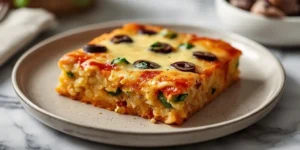 Golden Baked Cheese Pizza Rice Casserole