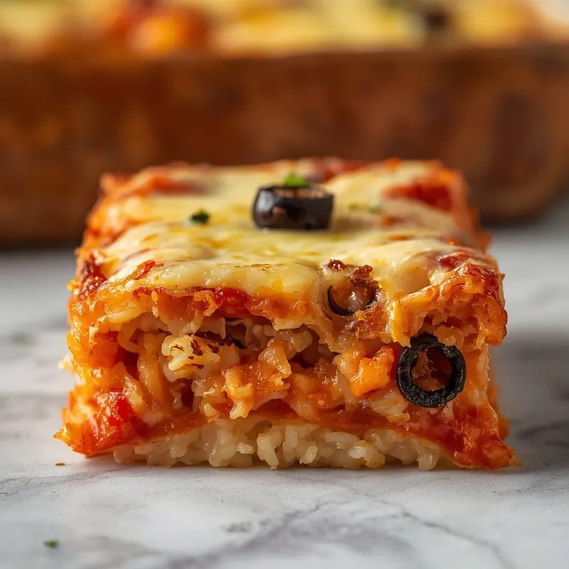 Golden Baked Cheese Pizza Rice Casserole