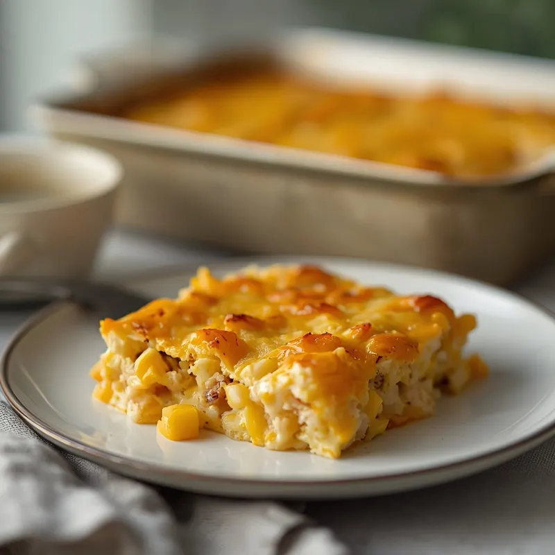 Golden Baked Cheesy Chicken Corn Casserole