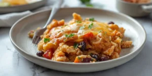 Golden Baked Chicken Enchilada Rice Casserole