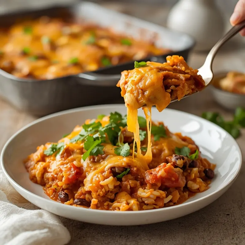 Golden Baked Chicken Enchilada Rice Casserole