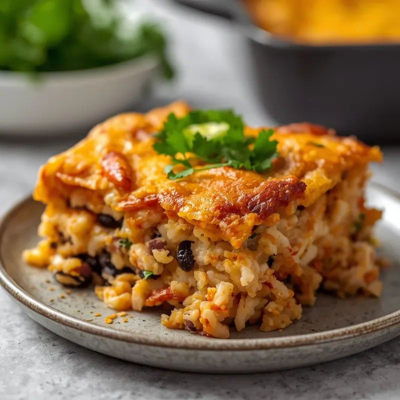 Golden Baked Chicken Enchilada Rice Casserole