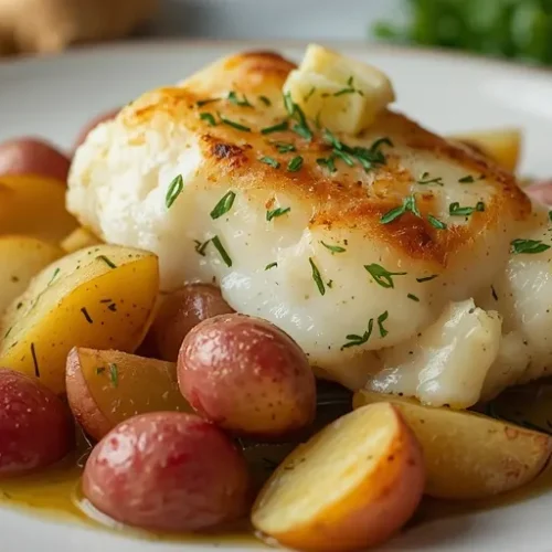 baked lemon garlic cod and potatoes recipe