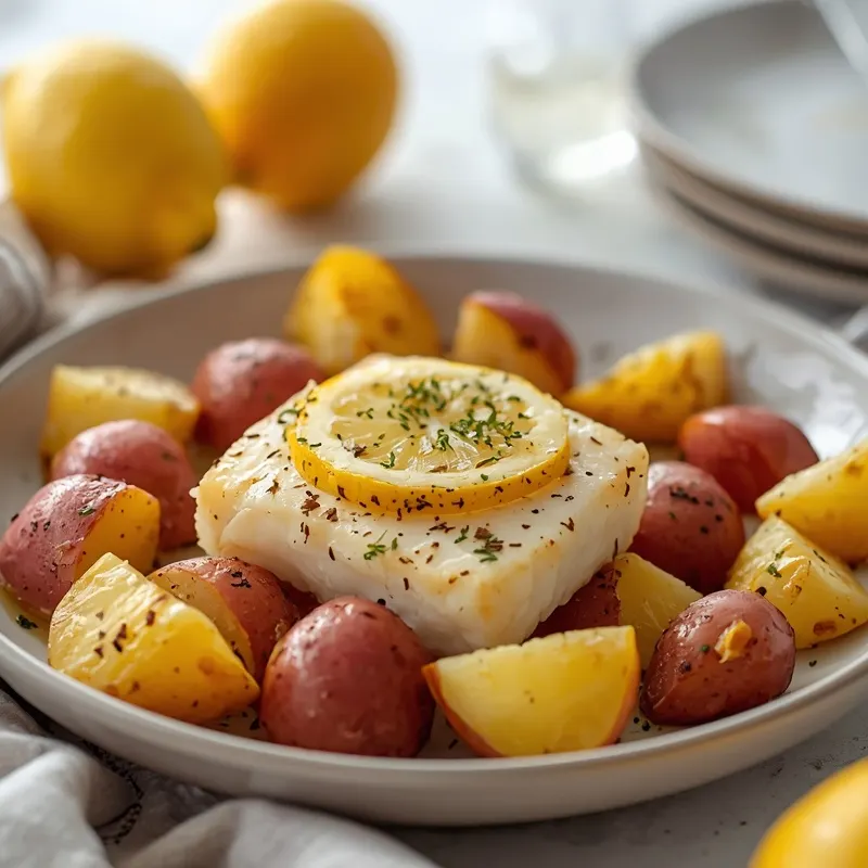 Juicy Baked Lemon Garlic Cod and Potatoes