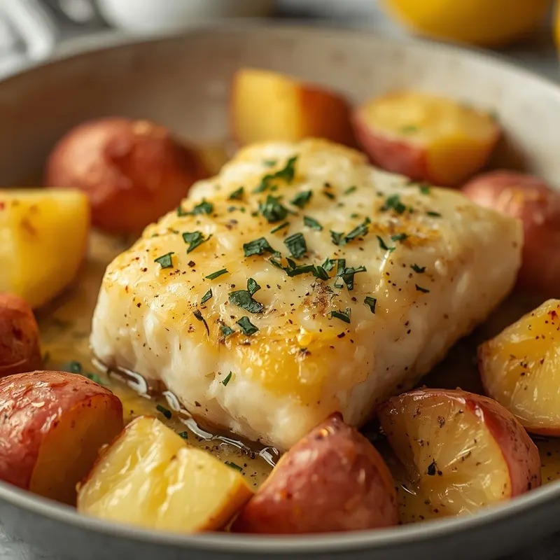 Juicy Baked Lemon Garlic Cod and Potatoes