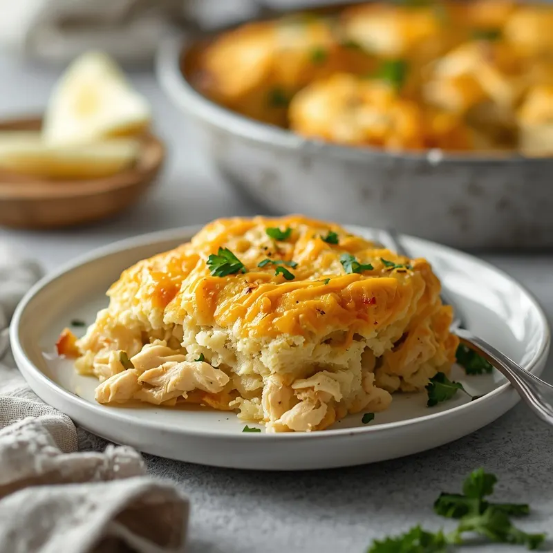 Golden Cheesy Garlic Chicken Biscuit Casserole Golden Cheesy Garlic Chicken Biscuit Casserole