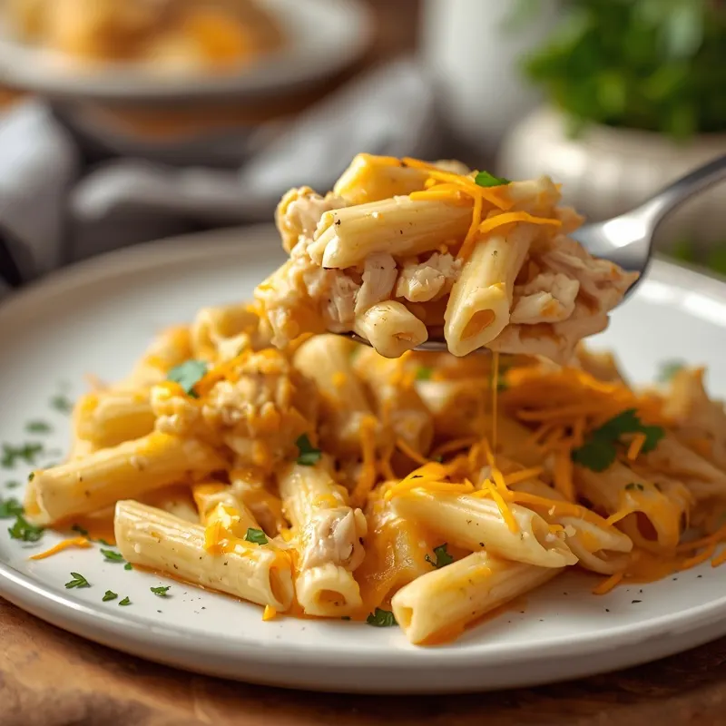 Golden Cheesy Ranch Chicken Pasta Casserole