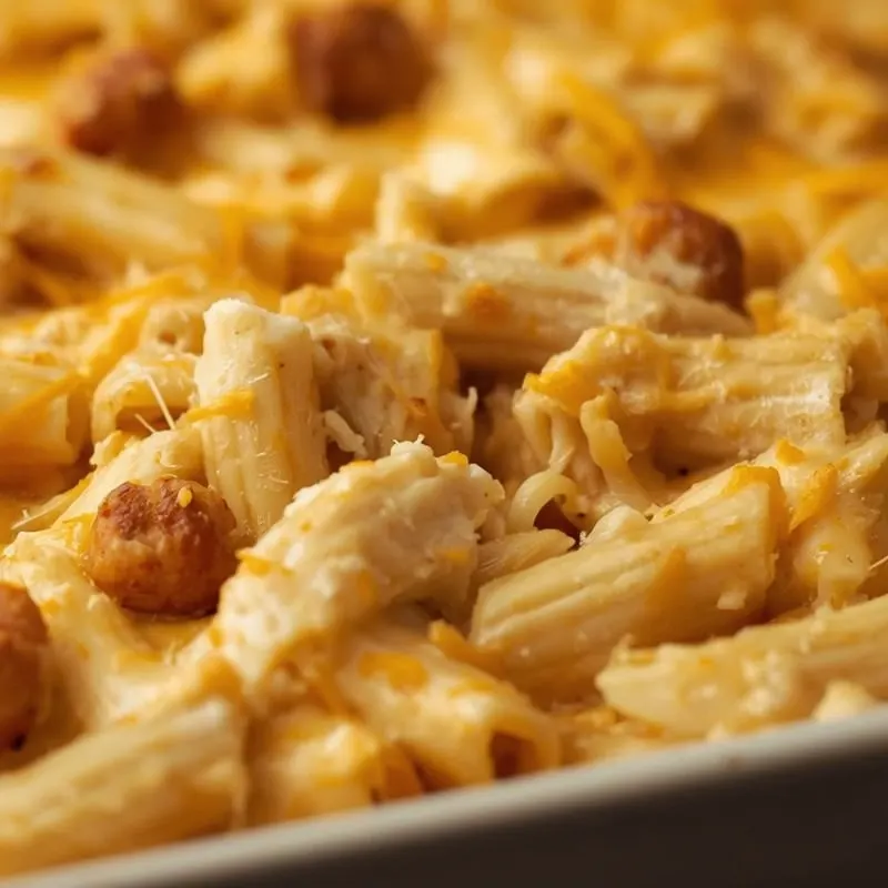 Golden Cheesy Ranch Chicken Pasta Casserole