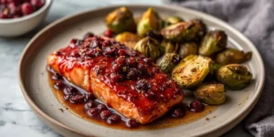 Cranberry Glazed Salmon with Roasted Brussels Sprouts