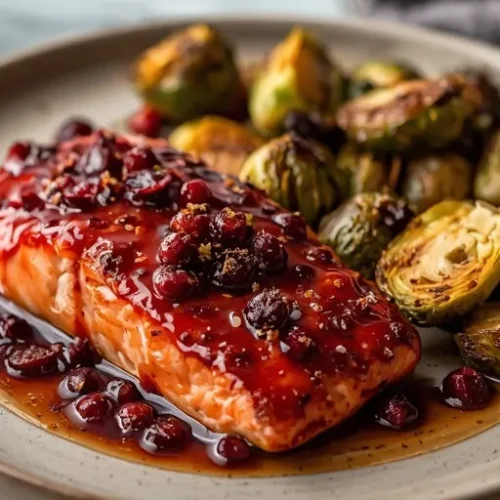 cranberry glazed salmon with roasted brussels sprouts recipe