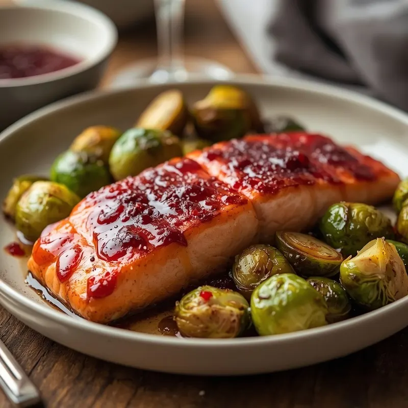 Cranberry Glazed Salmon with Roasted Brussels Sprouts Cranberry Glazed Salmon with Roasted Brussels Sprouts