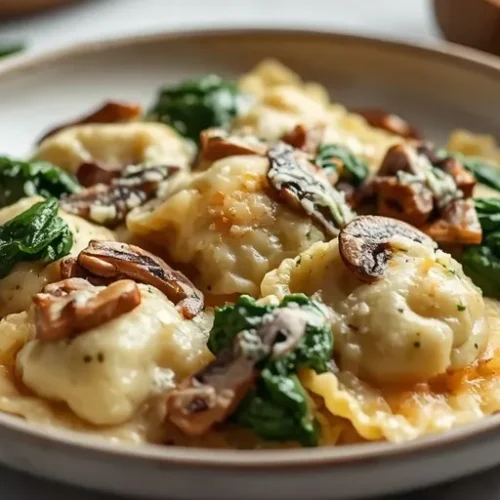 creamy mushroom spinach ravioli bake recipe