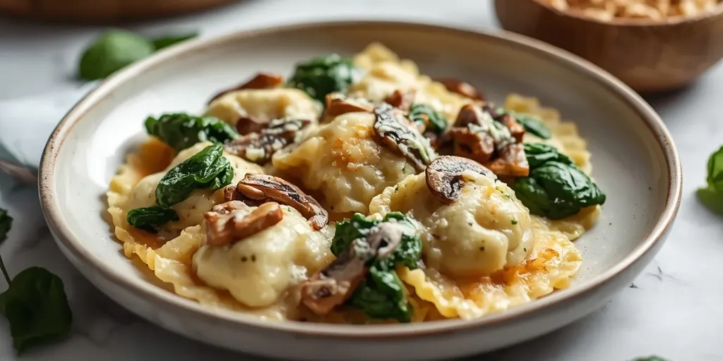 creamy mushroom spinach ravioli bake recipe