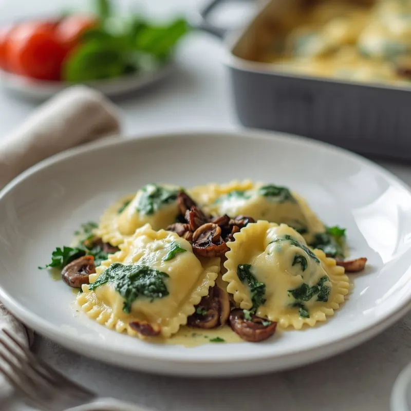 Creamy Mushroom Spinach Ravioli Bake Creamy Mushroom Spinach Ravioli Bake