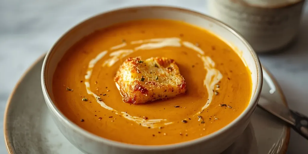 creamy pumpkin tomato soup with grilled cheese croutons recipe