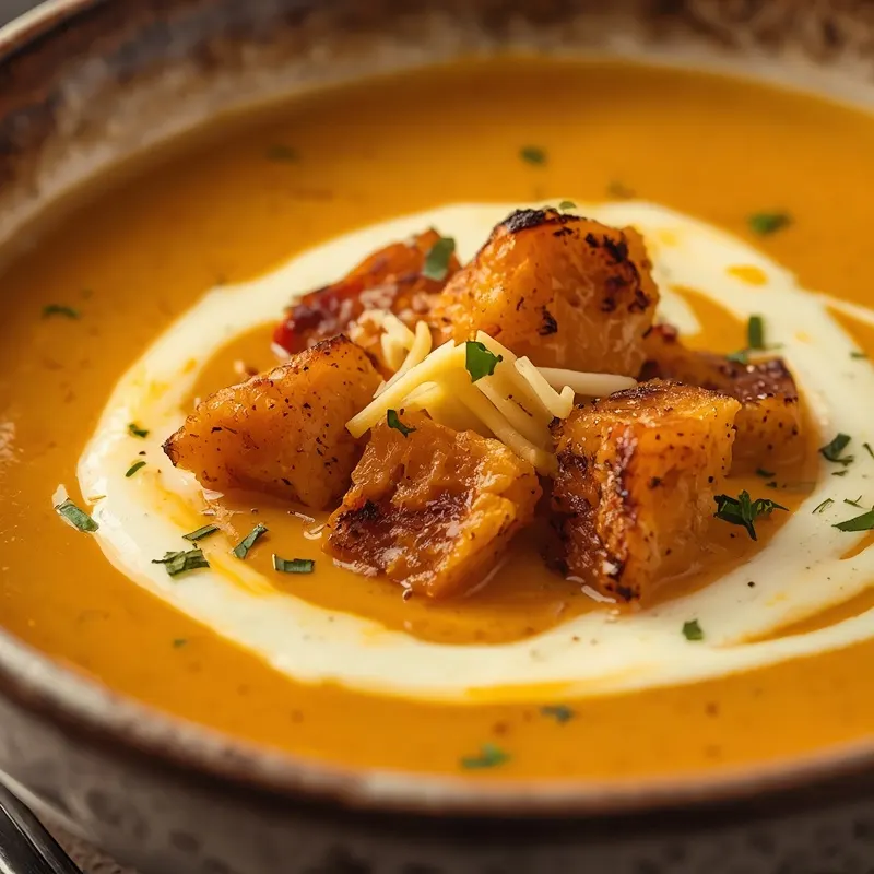 Creamy Pumpkin Tomato Soup with Golden Grilled Cheese Croutons Creamy Pumpkin Tomato Soup with Golden Grilled Cheese Croutons
