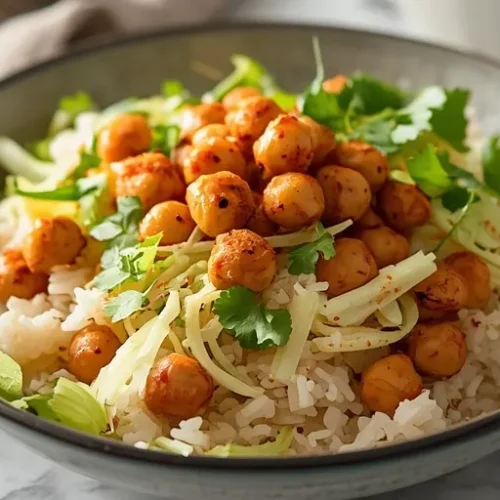 crispy cabbage chickpea rice bowls recipe