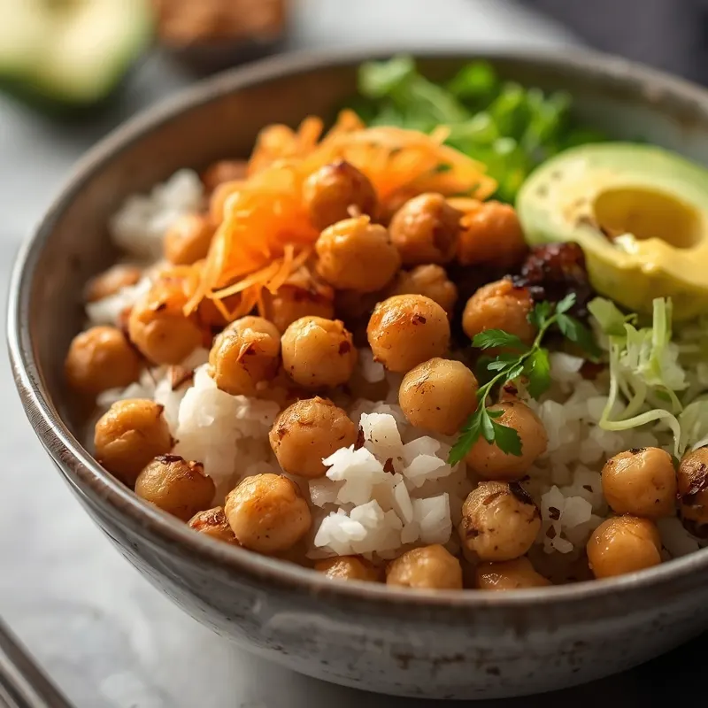 Crispy Cabbage Chickpea Rice Bowls