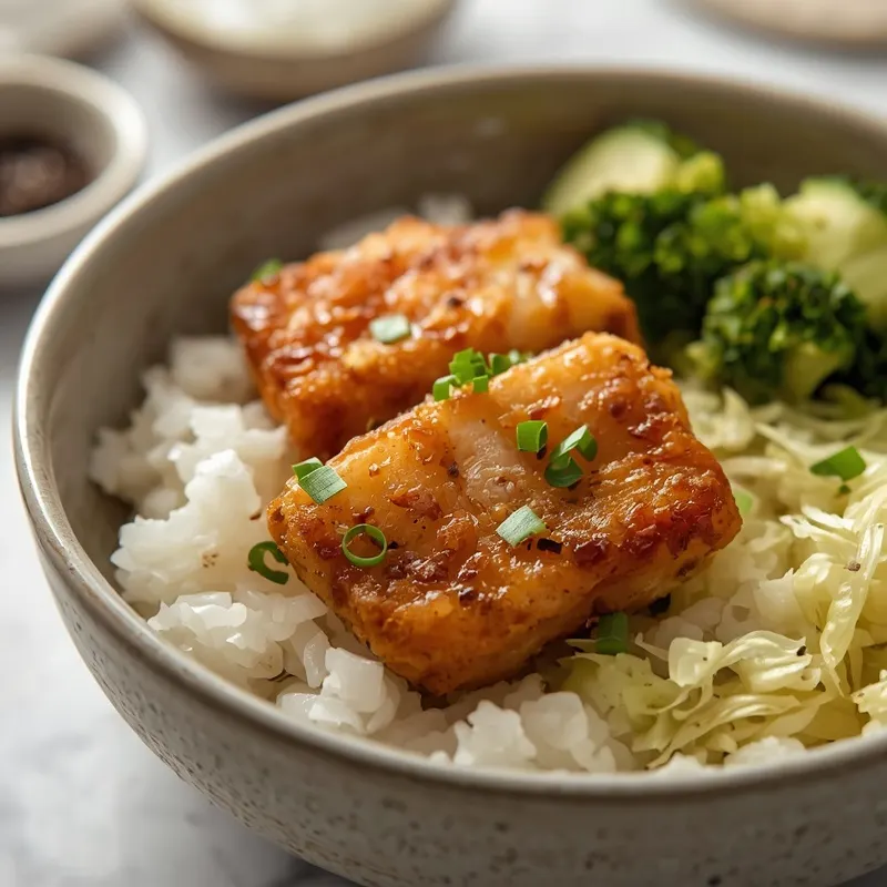 Crispy Cod and Cabbage Rice Bowls Crispy Cod and Cabbage Rice Bowls