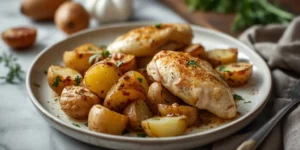 Golden Garlic Chicken Potato Sheet Pan Dinner