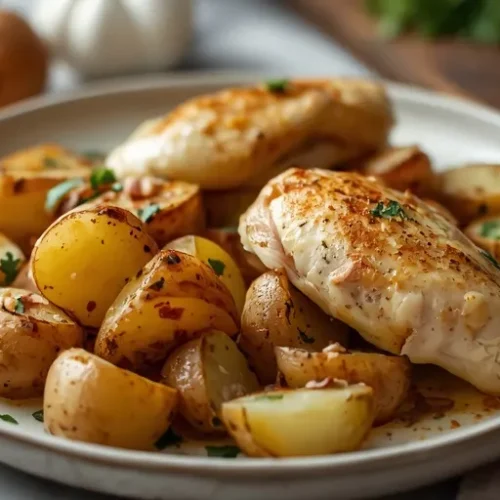 garlic chicken potato sheet pan dinner recipe