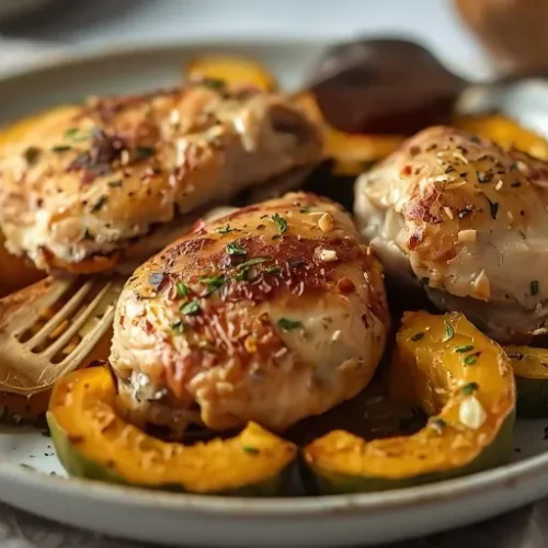 garlic herb chicken and acorn squash sheet pan recipe