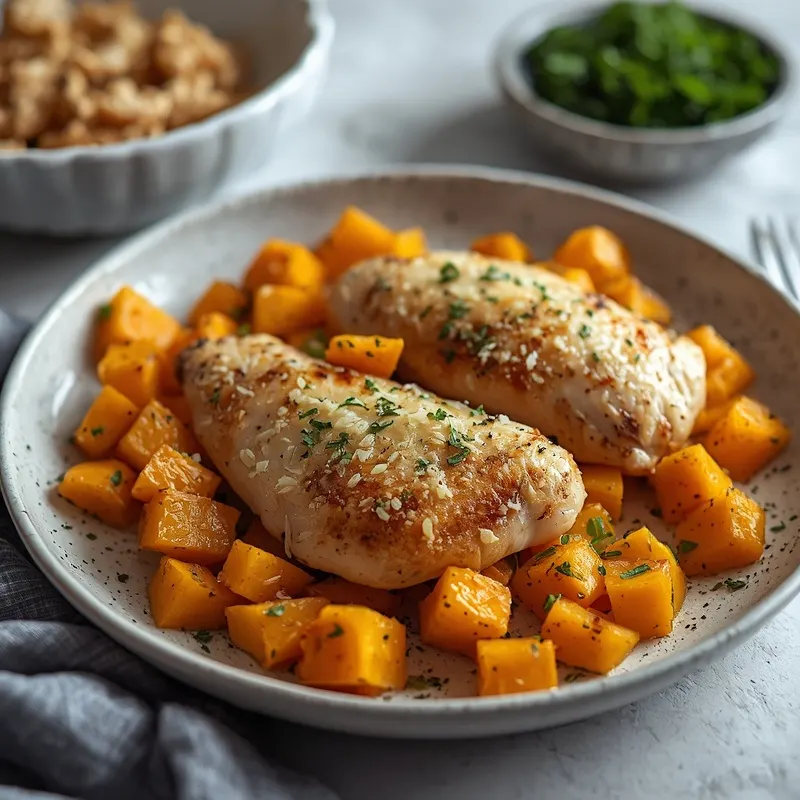 Golden Garlic Parmesan Chicken and Butternut Squash Skillet