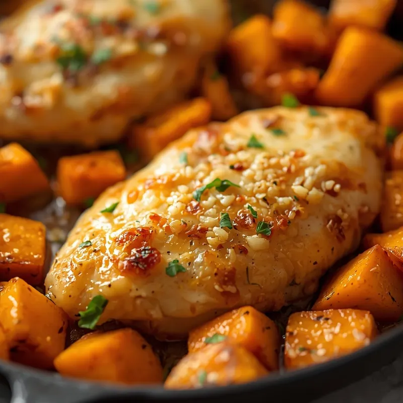 Golden Garlic Parmesan Chicken and Butternut Squash Skillet