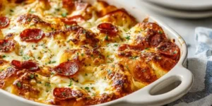 Golden Pepperoni Garlic Knot Pizza Bake