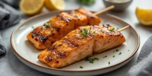 Golden Grilled Honey Garlic Salmon Skewers