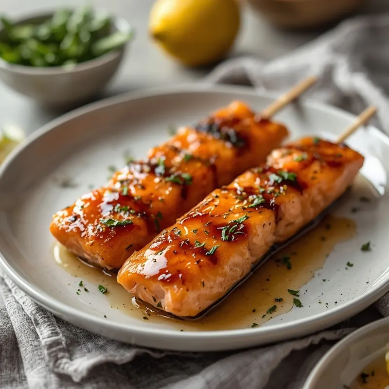 Golden Grilled Honey Garlic Salmon Skewers