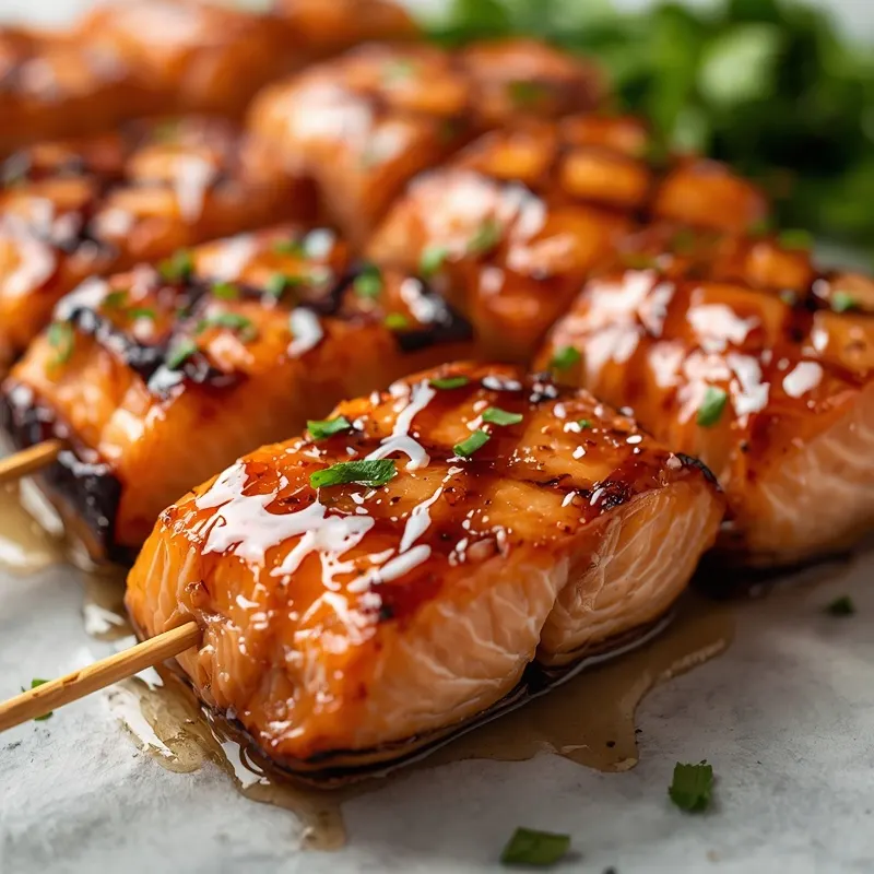 Golden Grilled Honey Garlic Salmon Skewers