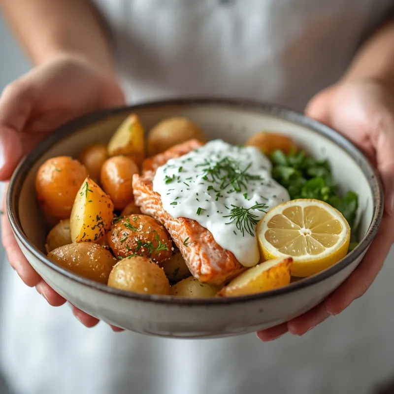 Colorful Lemon Dill Salmon Potato Bowls Colorful Lemon Dill Salmon Potato Bowls