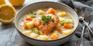 Creamy Lemon Garlic Salmon Potato Chowder