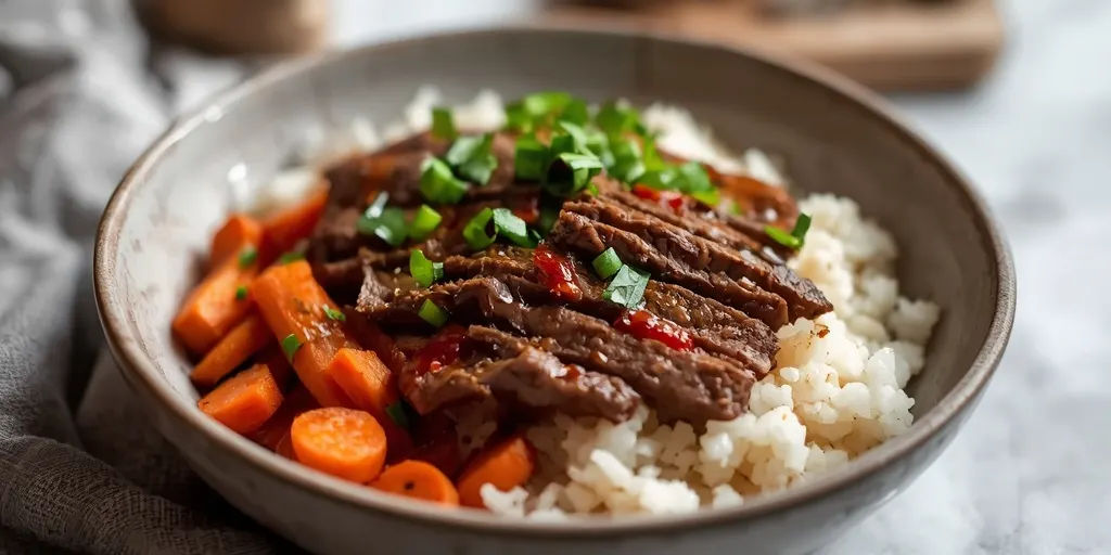 maple chili beef rice bowls with roasted carrots recipe