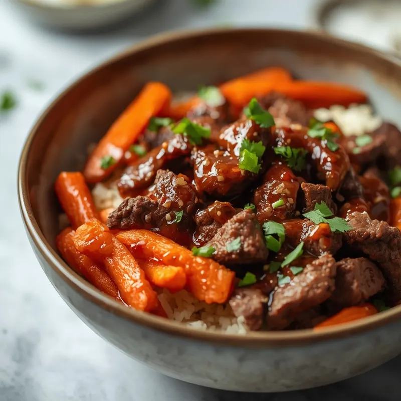 Maple Chili Beef Rice Bowls with Roasted Carrots Maple Chili Beef Rice Bowls with Roasted Carrots