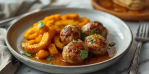 Golden Maple Garlic Chicken Meatballs with Roasted Squash