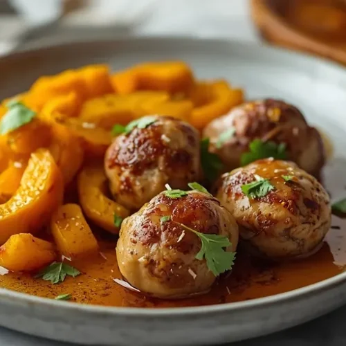 maple garlic chicken meatballs with roasted squash recipe