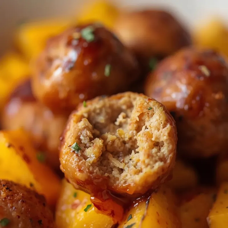 Golden Maple Garlic Chicken Meatballs with Roasted Squash Golden Maple Garlic Chicken Meatballs with Roasted Squash