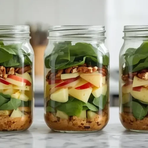 meal prep apple pecan spinach salad jars recipe