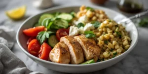 Colorful Meal Prep Chicken Feta Cucumber Bowls