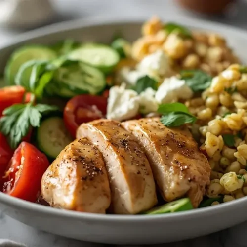 meal prep chicken feta cucumber bowls recipe