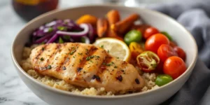 Colorful Meal Prep Garlic Herb Chicken Quinoa Bowls