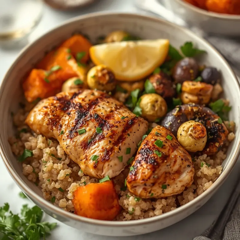Colorful Meal Prep Garlic Herb Chicken Quinoa Bowls
