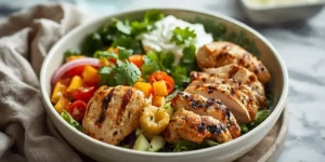 Colorful Meal Prep Greek Chicken Wrap Bowls