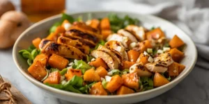 Colorful Meal Prep Roasted Sweet Potato Chicken Salad