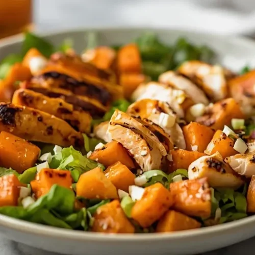 meal prep roasted sweet potato chicken salad recipe