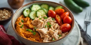 Colorful Meal Prep Rotisserie Chicken Hummus Bowls