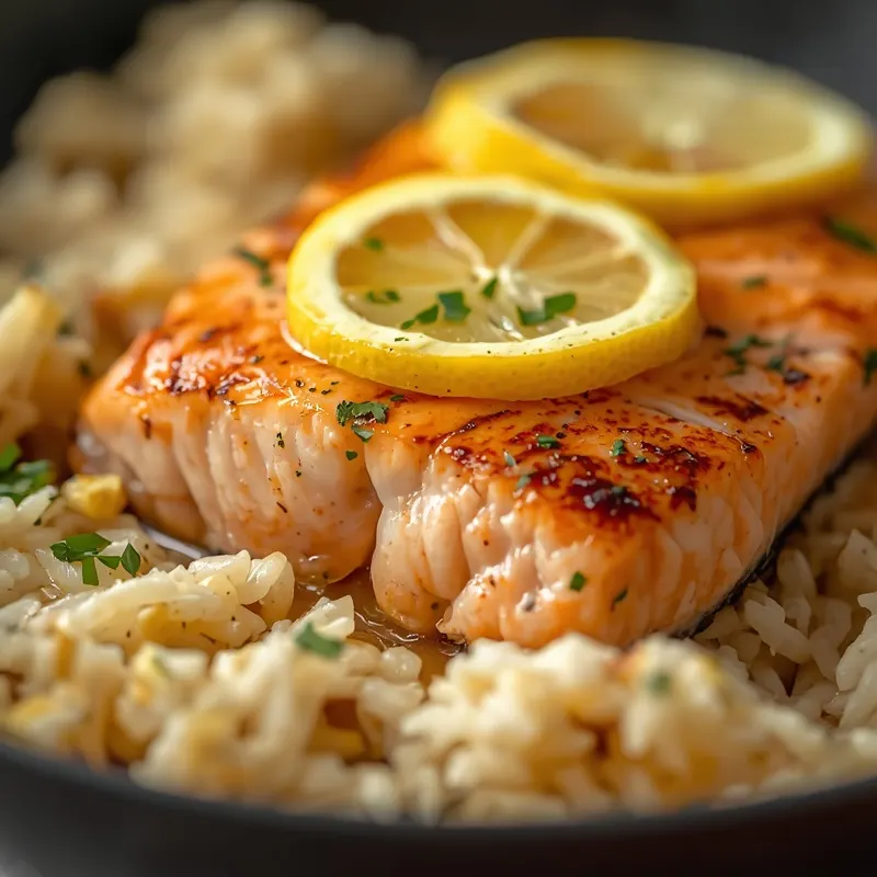 Golden One Pan Lemon Butter Salmon Rice Bake Golden One Pan Lemon Butter Salmon Rice Bake
