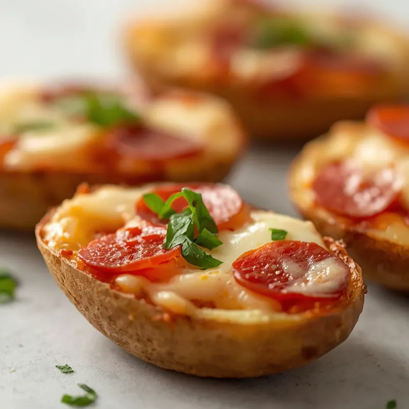 Golden Pepperoni Pizza Potato Skins